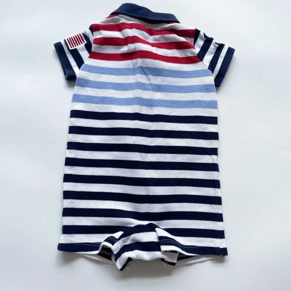 Boy's Polo Ralph Lauren One Piece Red White Blue Striped Large Pony Size 9 Month